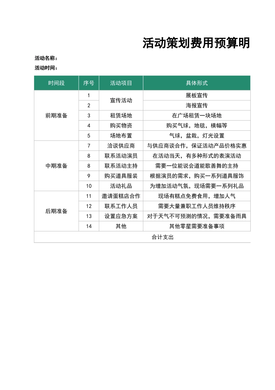 45活动策划费用预算表.xlsx_第1页