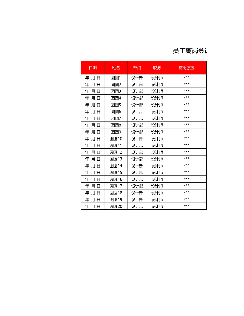 52行政人事部员工离岗登记表.xls_第1页