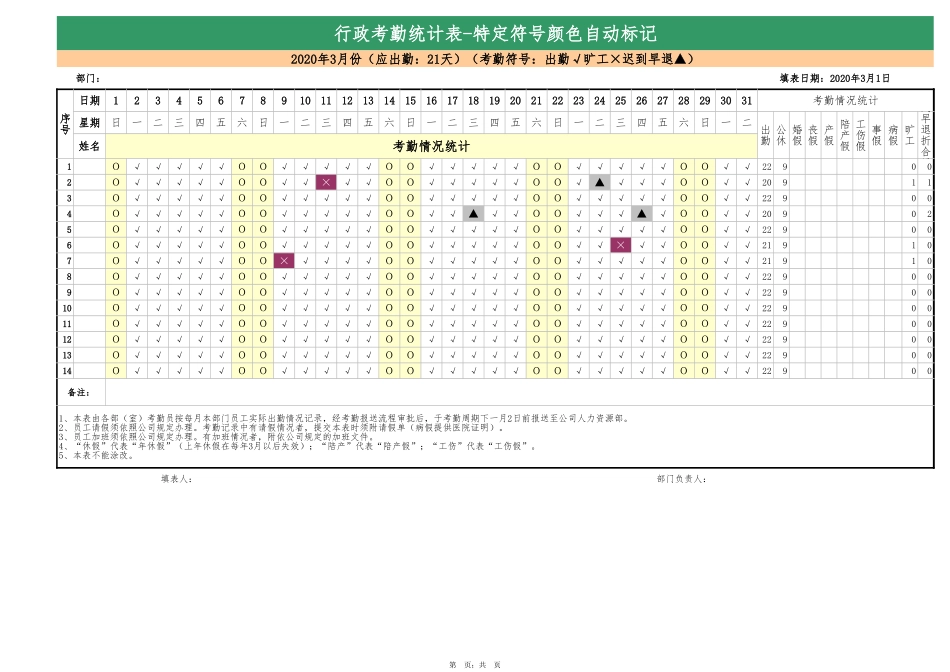 76行政考勤统计表-符号颜色自动.xls_第1页