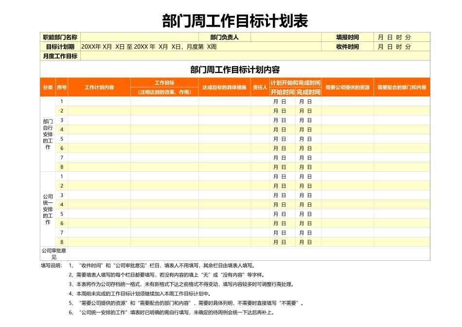 268部门周工作目标计划表.xls_第1页