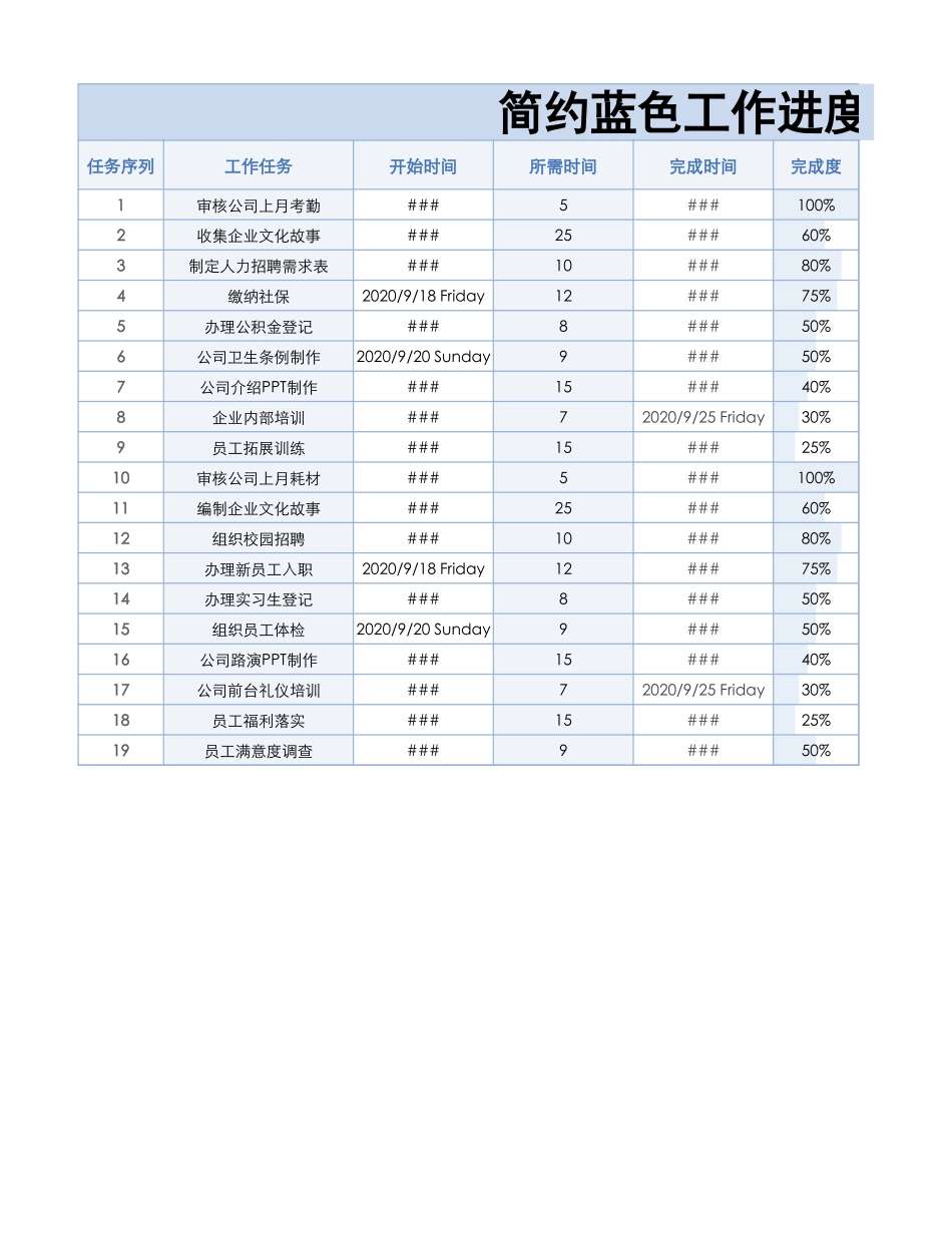 308简约蓝色工作进度表.xlsx_第1页