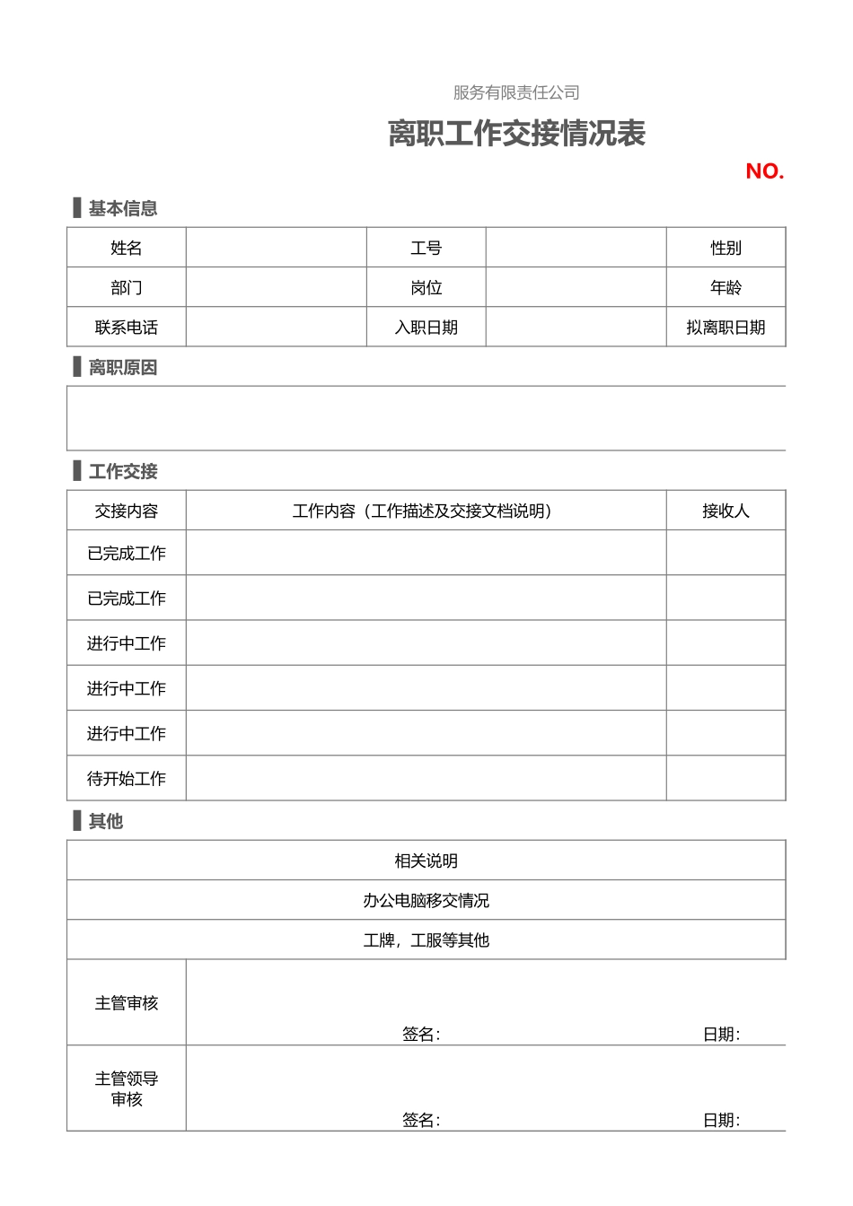 318离职工作交接情况表.xlsx_第1页
