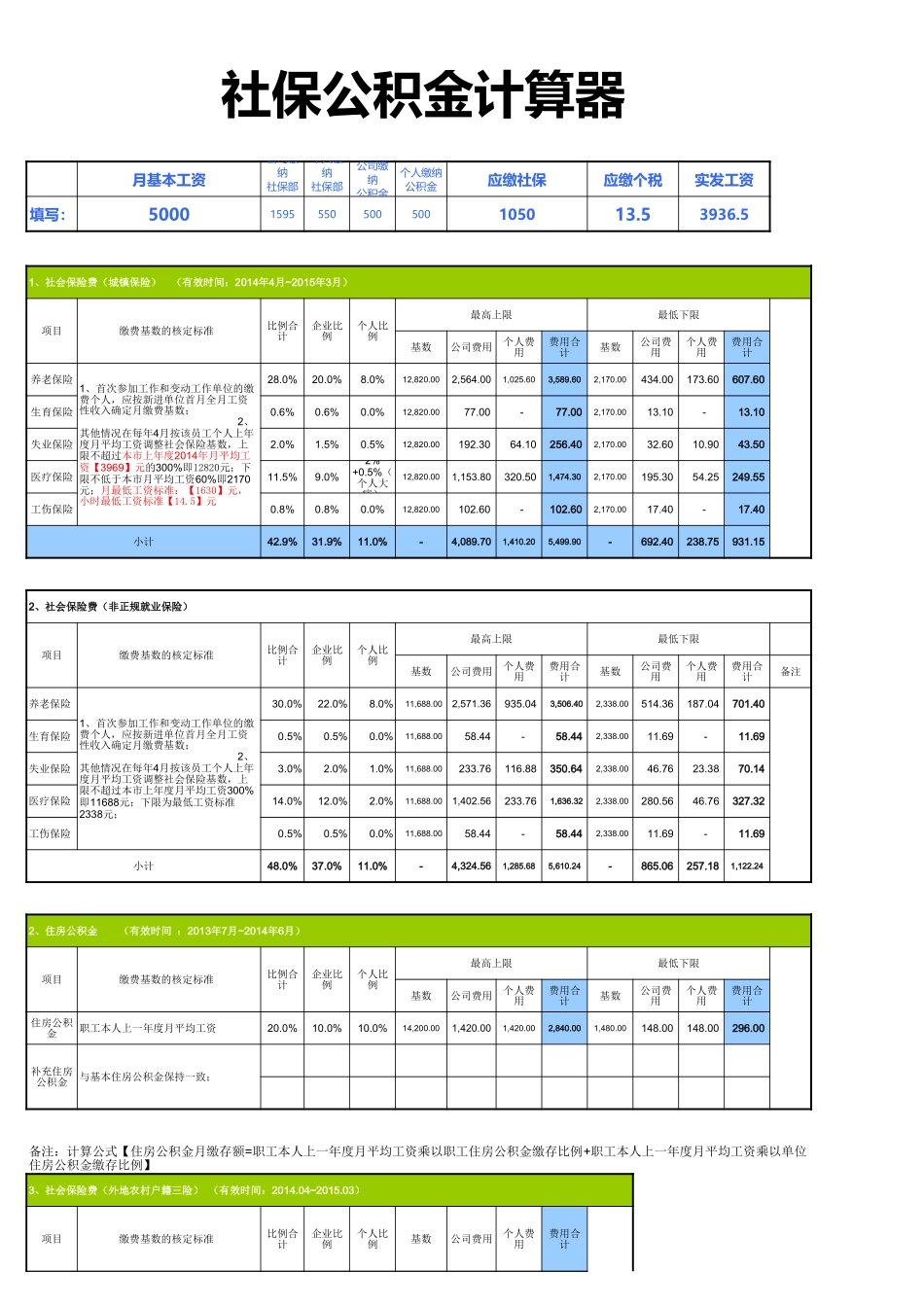 266社保公积金计算器excel模板.xls_第1页