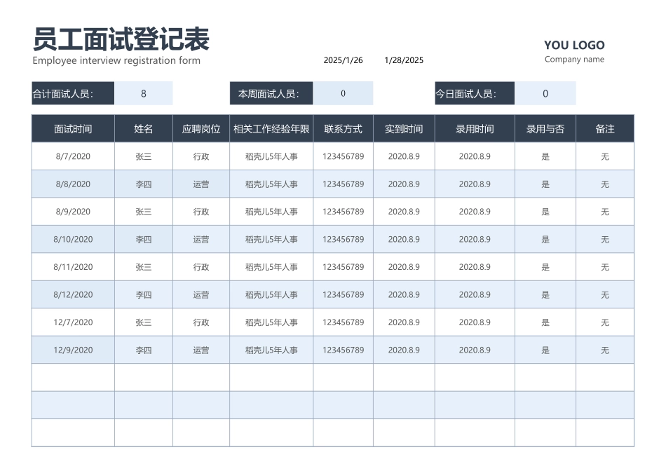 304公司招聘面试登记表.xlsx_第1页