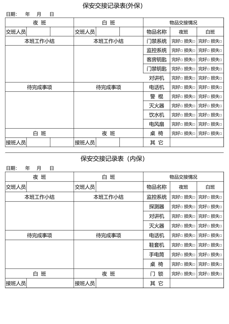 199保安交接表（内保和外保）.xls_第1页