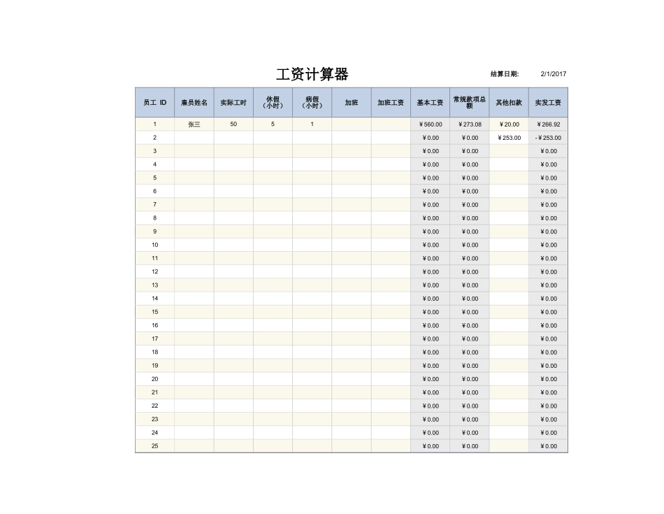 274员工工资计算器excel模板.xls_第2页
