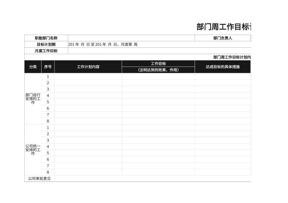 295部门周工作目标计划表.xlsx_第1页