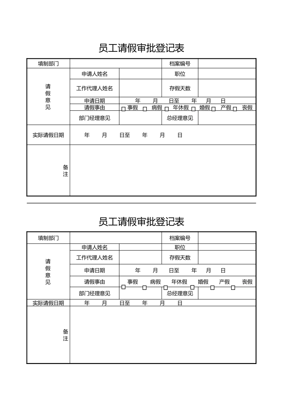 194员工请假审批登记表.xlsx_第1页