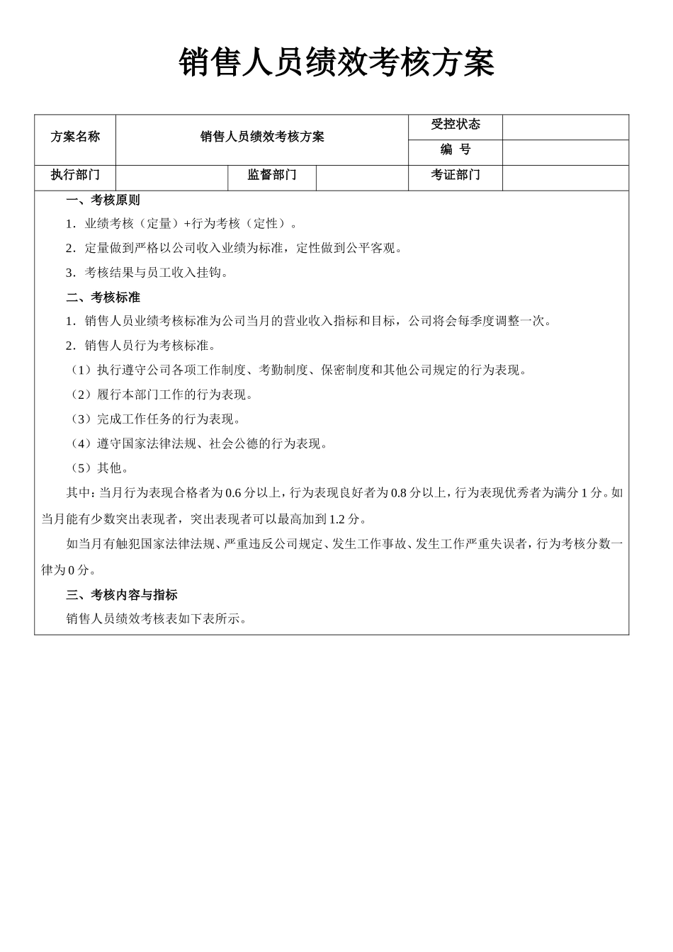 00-【管理制度】-02-销售人员绩效考核方案.doc_第1页