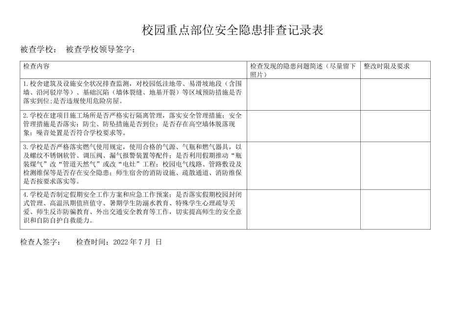 10 -校园重点部位安全隐患排查记录表.docx_第1页