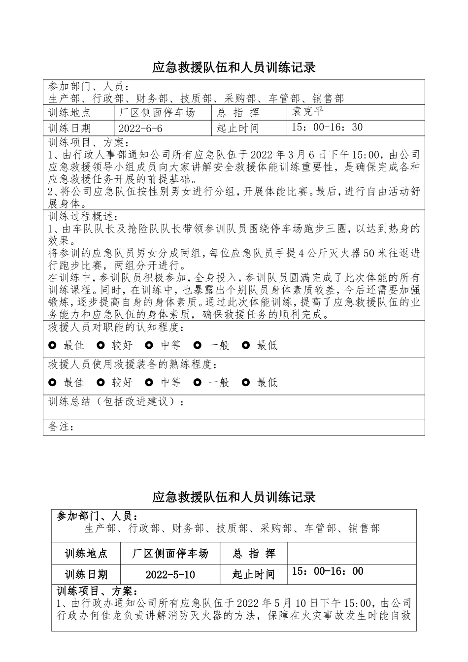 2022年应急救援队伍训练记录.doc_第1页