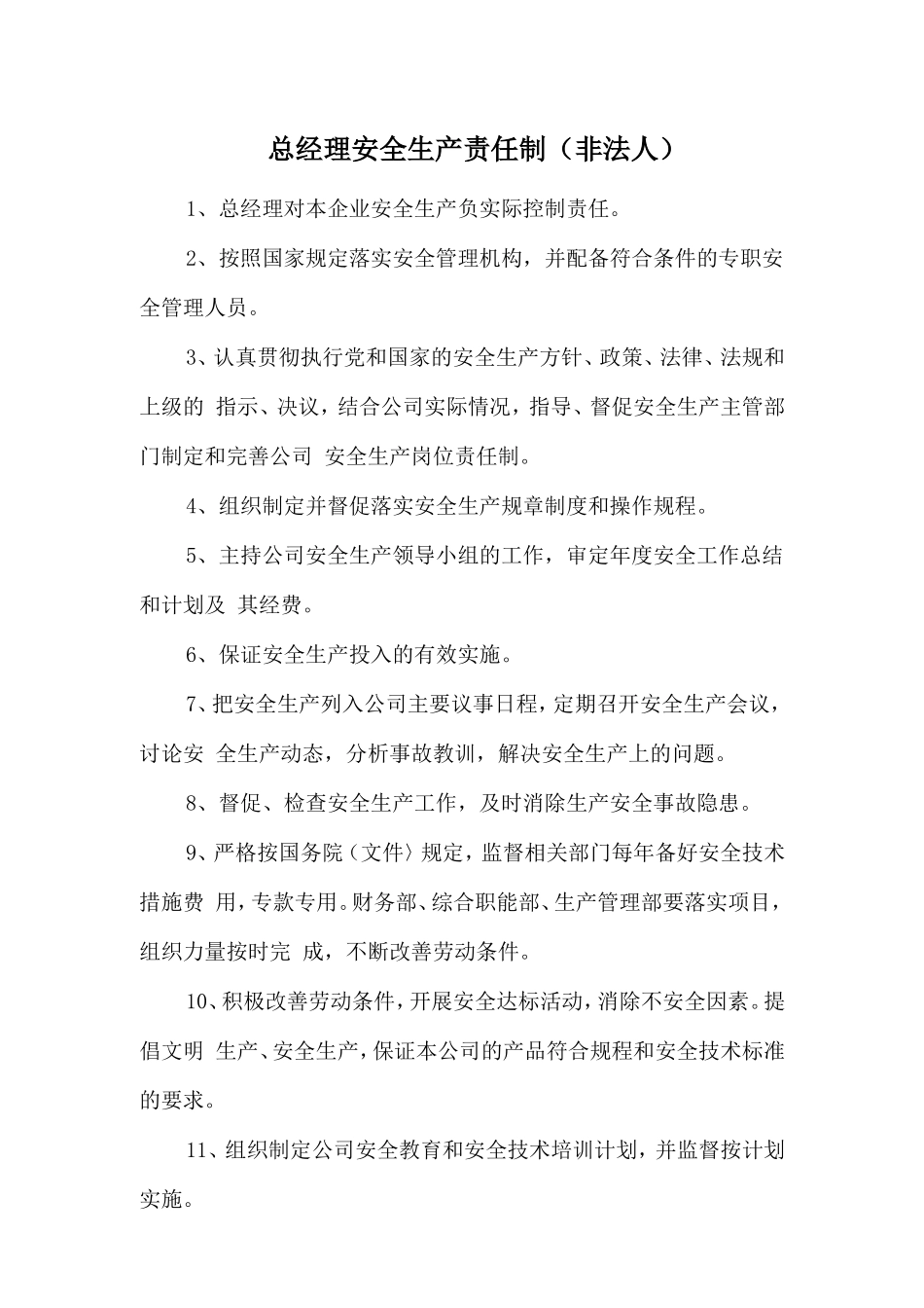 总经理安全生产责任制（非法人）.doc_第1页