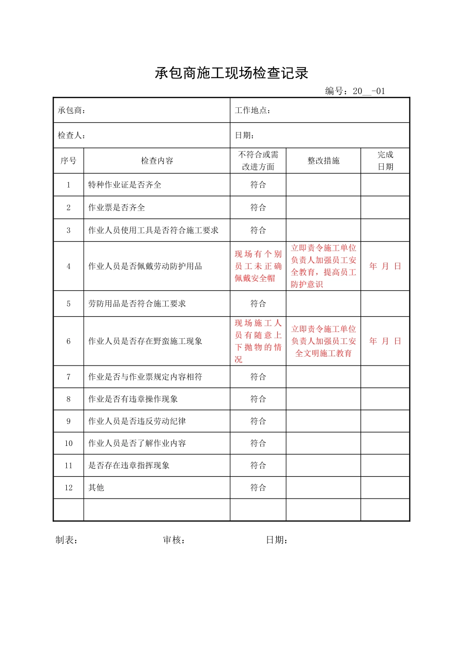 7.4承包商施工现场检查记录.doc_第2页