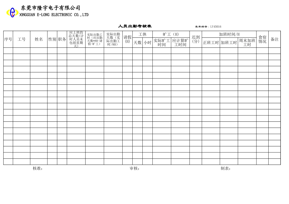 LY45016---人员出勤考核表.xls_第1页