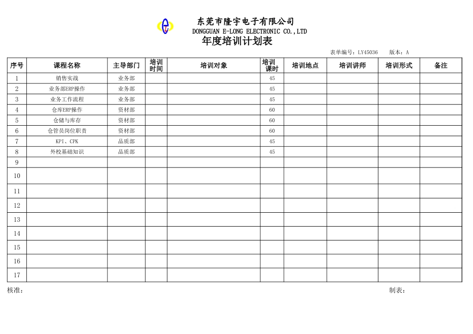 LY45036---年度培训计划表.xls_第1页