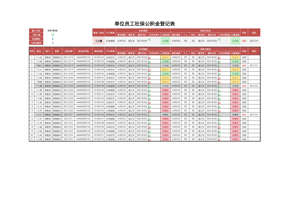 单位员工社保公积金登记表.xlsx_第1页