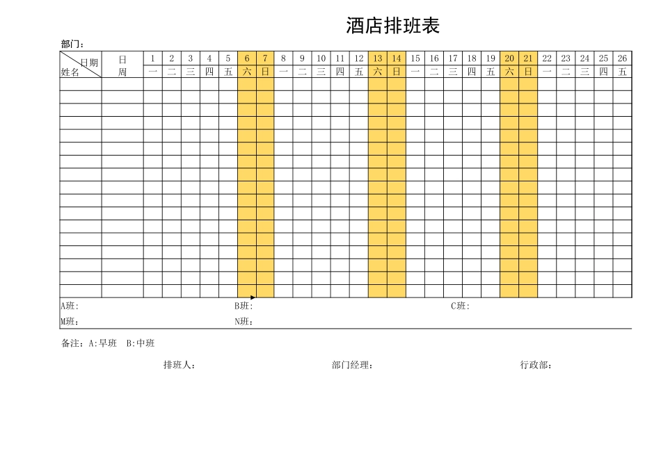 酒店餐饮排班表模板 (2).xlsx_第1页