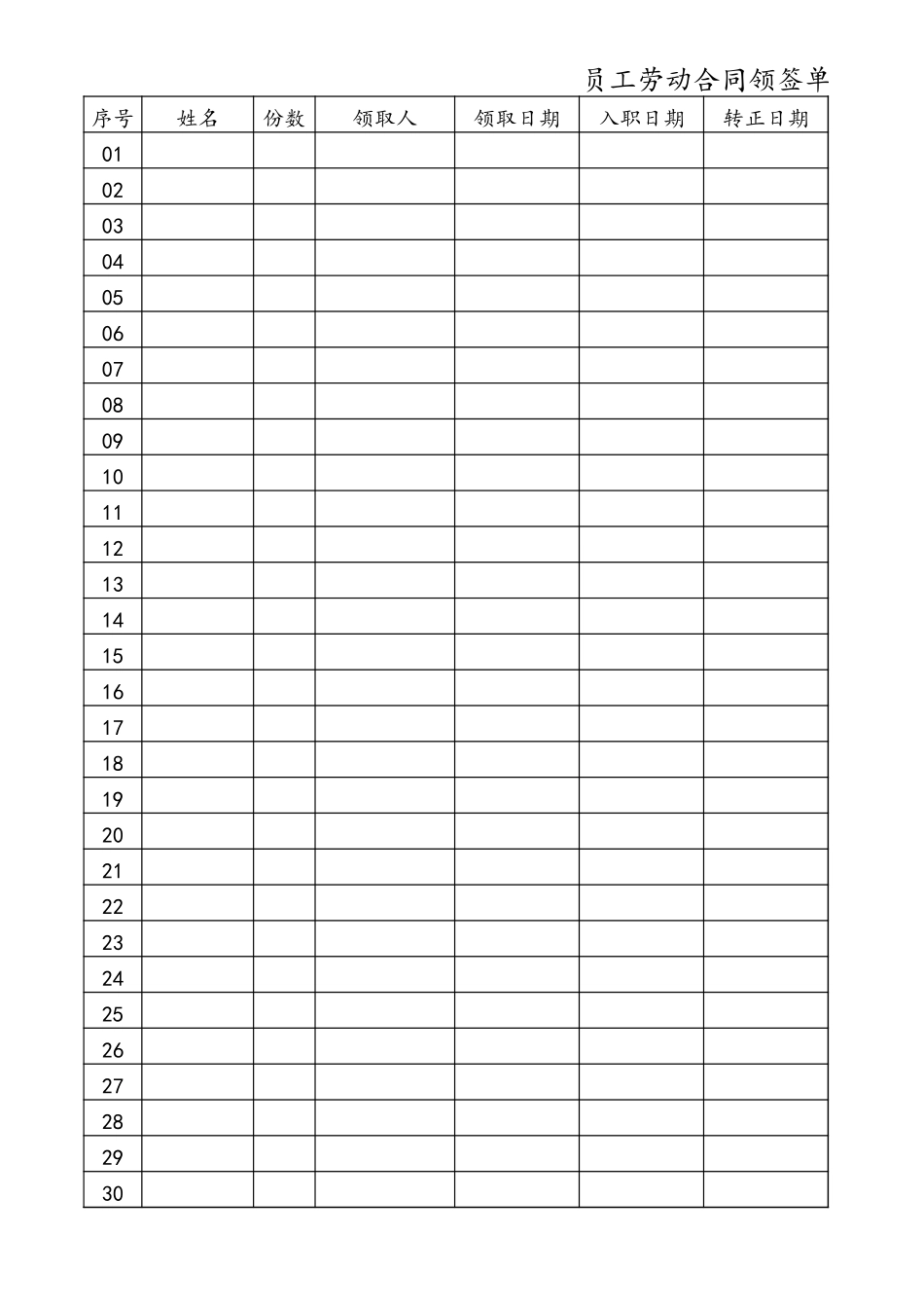 劳动合同签收单.xls_第1页
