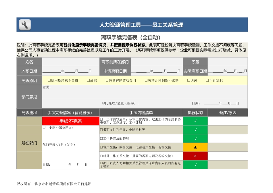 离职手续完备表模板excel表格.xlsx_第1页