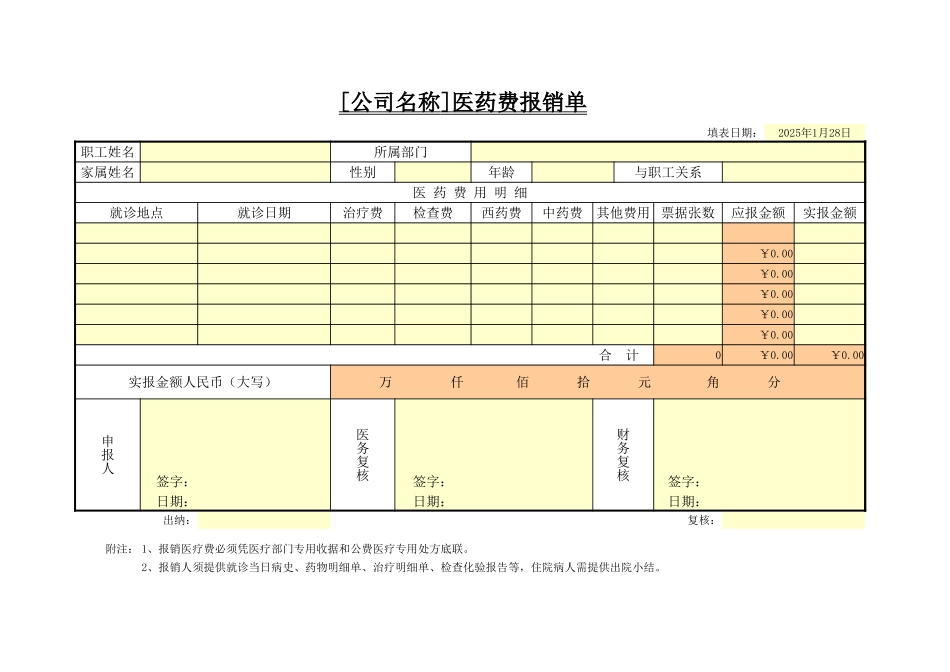 宏酷财税-参考工具：医药费报销单.xlsx_第1页