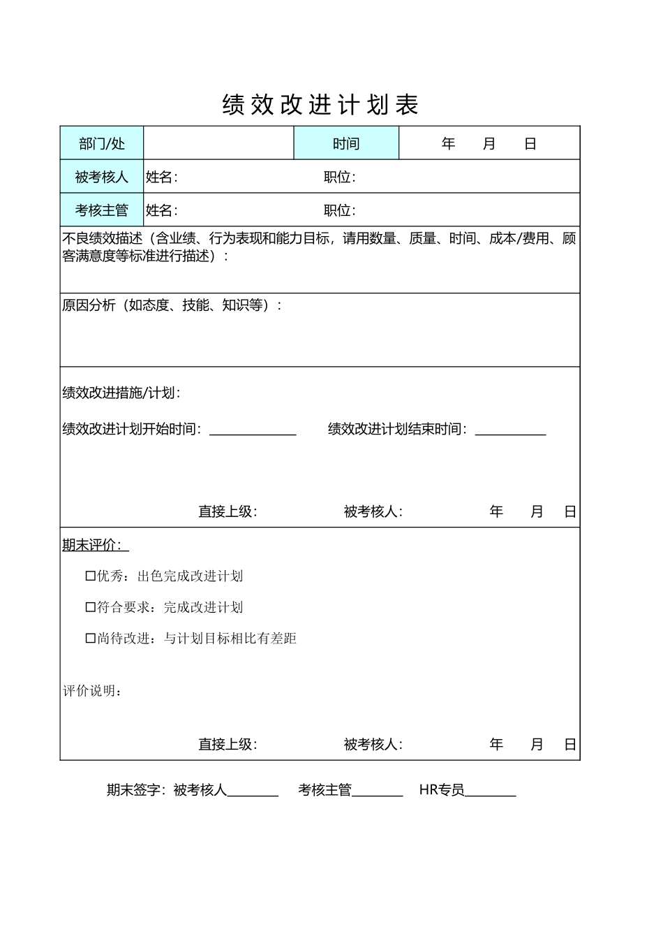 绩效改进计划表(完美版) (2).xls_第1页