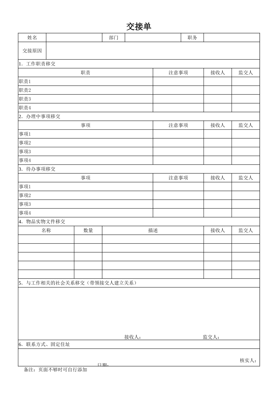 工作交接清单(可作为离职、调岗人员使用) (2).xlsx_第1页
