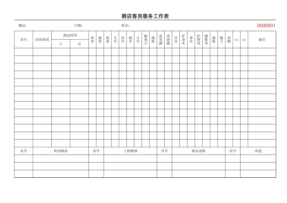 酒店客房服务工作表 (2).xlsx_第1页