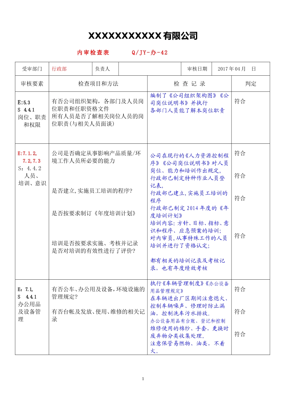 03行政部内审检查表2017.doc_第1页