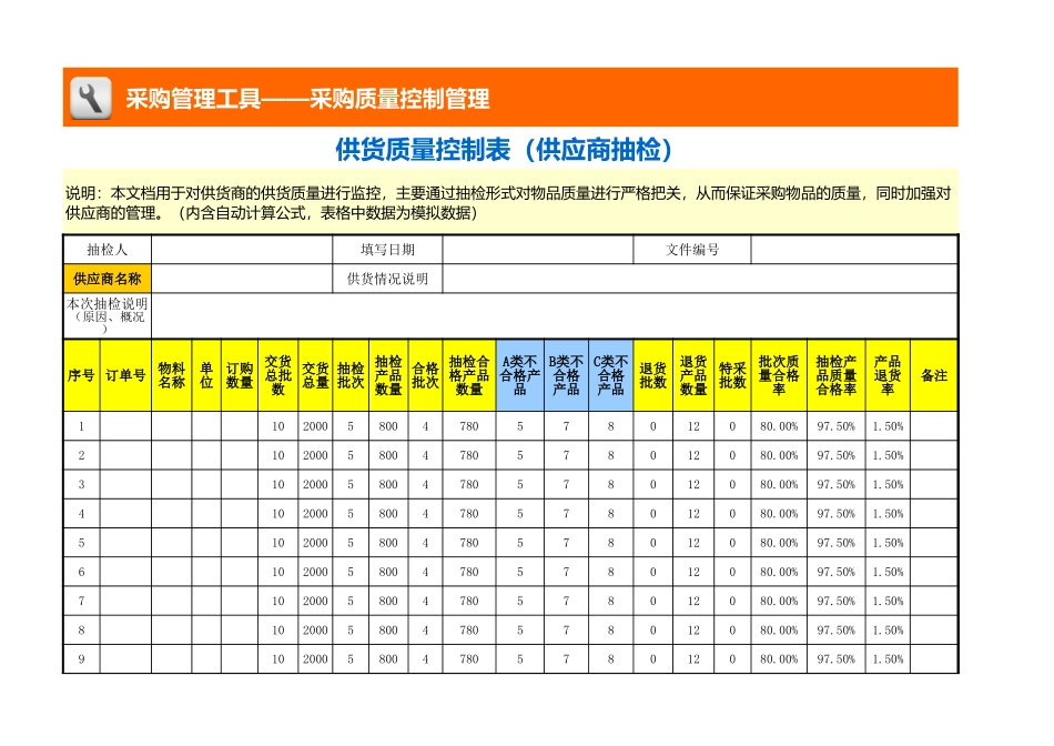 供货质量控制表（供应商抽检） (2).xls_第1页