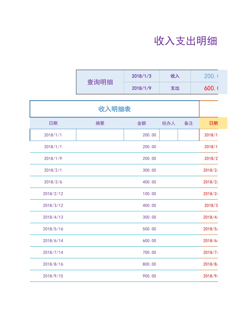 1收入支出明细表(自动计算+可查询）.xlsx_第1页