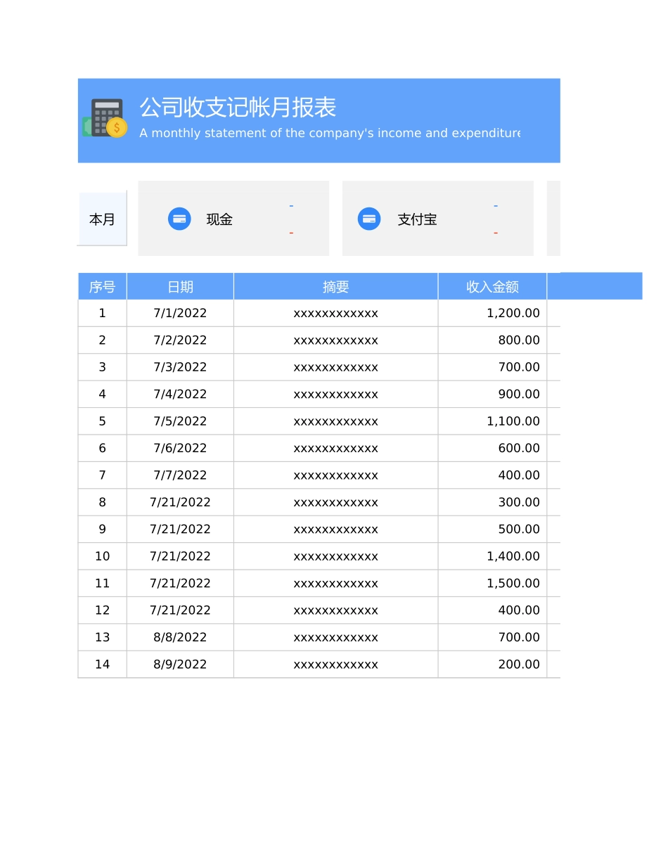 3公司收支记账月报表.xlsx_第1页