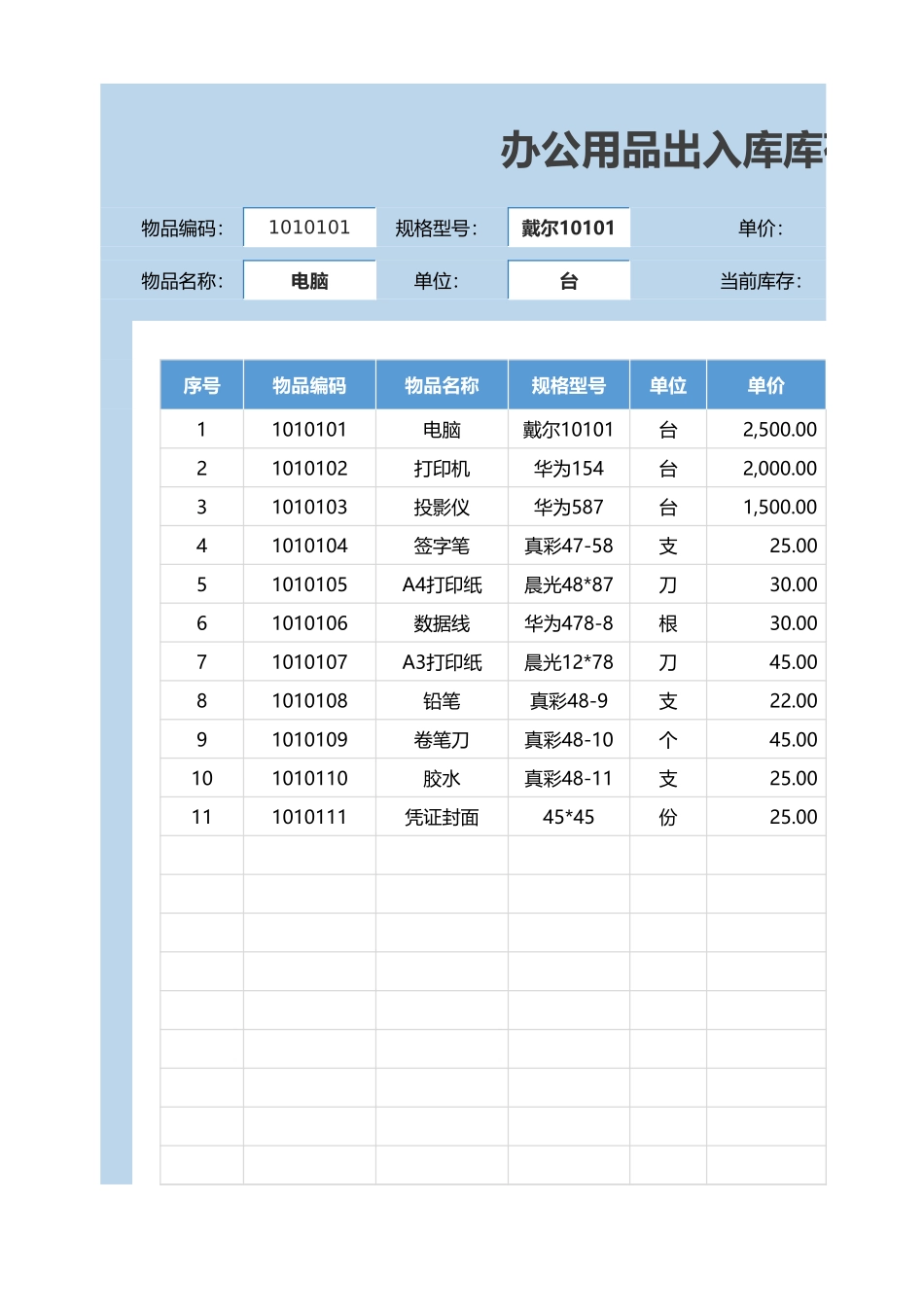 02-【管理表格】-28-办公用品出入库库存登记表 (2).xlsx_第1页
