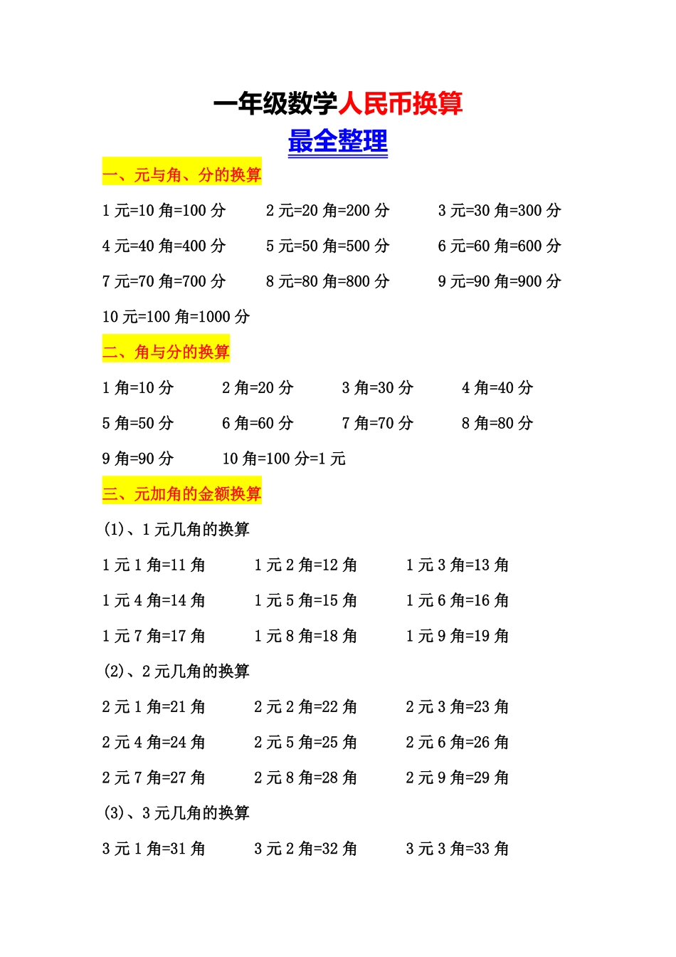 一年级数学人民币换算.pdf_第1页