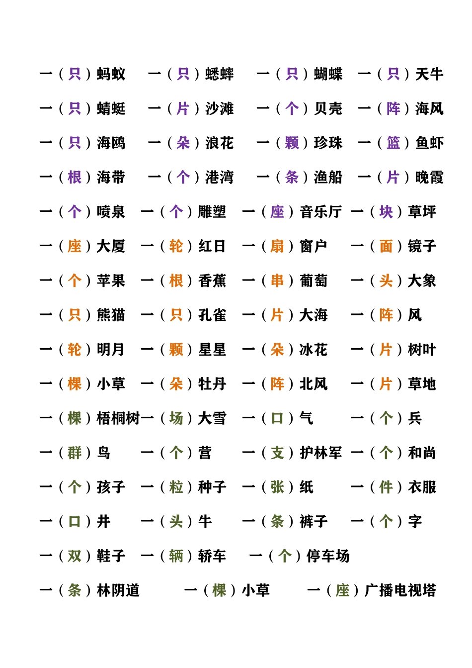 9.16 一上语文-量词填空汇总.pdf_第2页