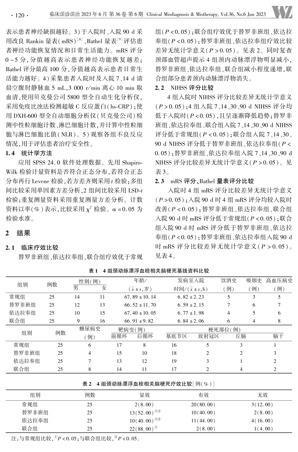 依达拉奉右莰醇联合替罗非班治疗颈动脉漂浮血栓相关脑梗死效果观察.pdf_第3页