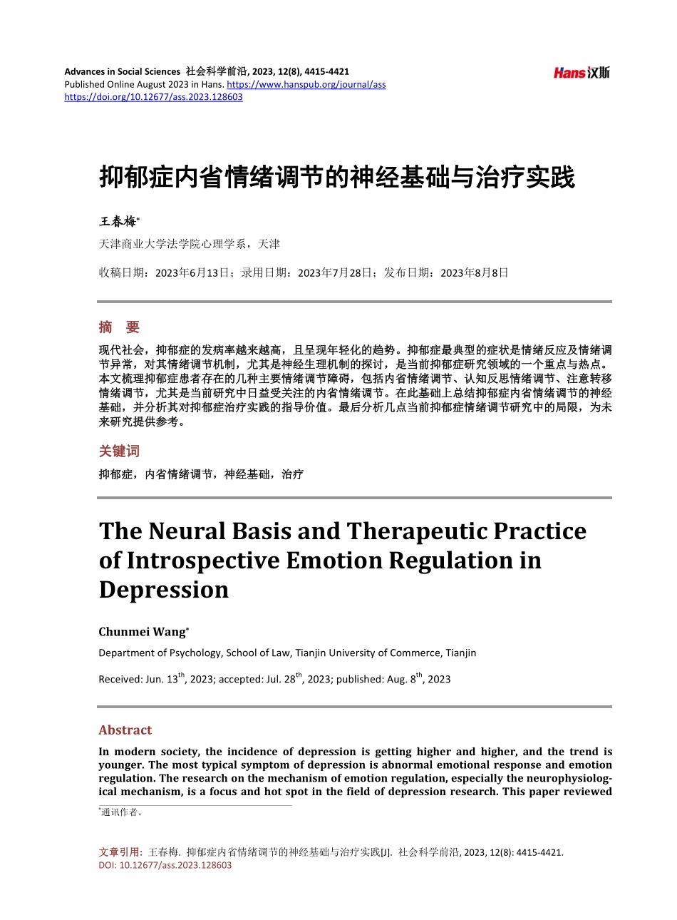 抑郁症内省情绪调节的神经基础与治疗实践.pdf_第1页