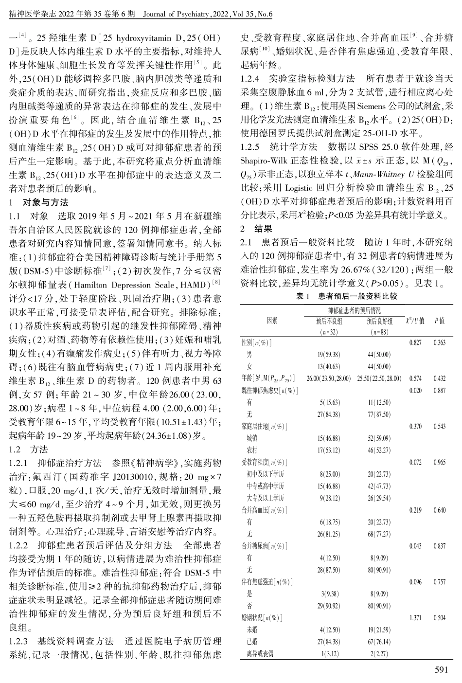 抑郁症患者血清维生素B_%2812%29、25%28OH%29D水平表达的临床意义及对预后的影响.pdf_第2页