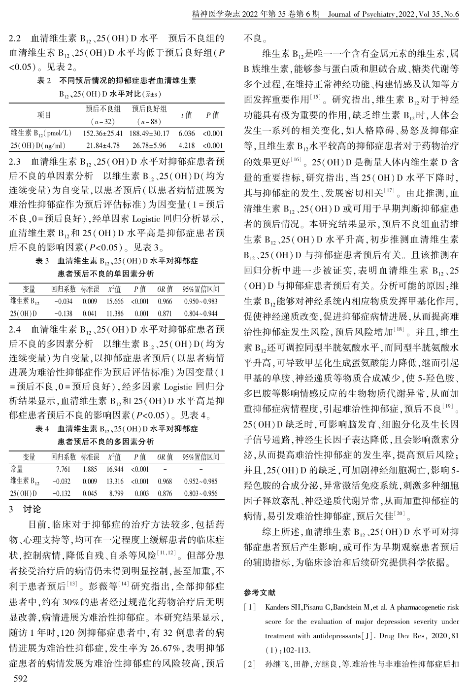 抑郁症患者血清维生素B_%2812%29、25%28OH%29D水平表达的临床意义及对预后的影响.pdf_第3页