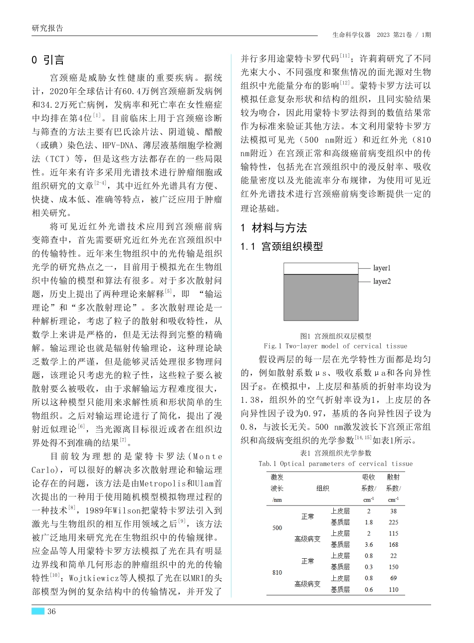 光在宫颈组织中传输特性的蒙特卡罗模拟.pdf_第2页