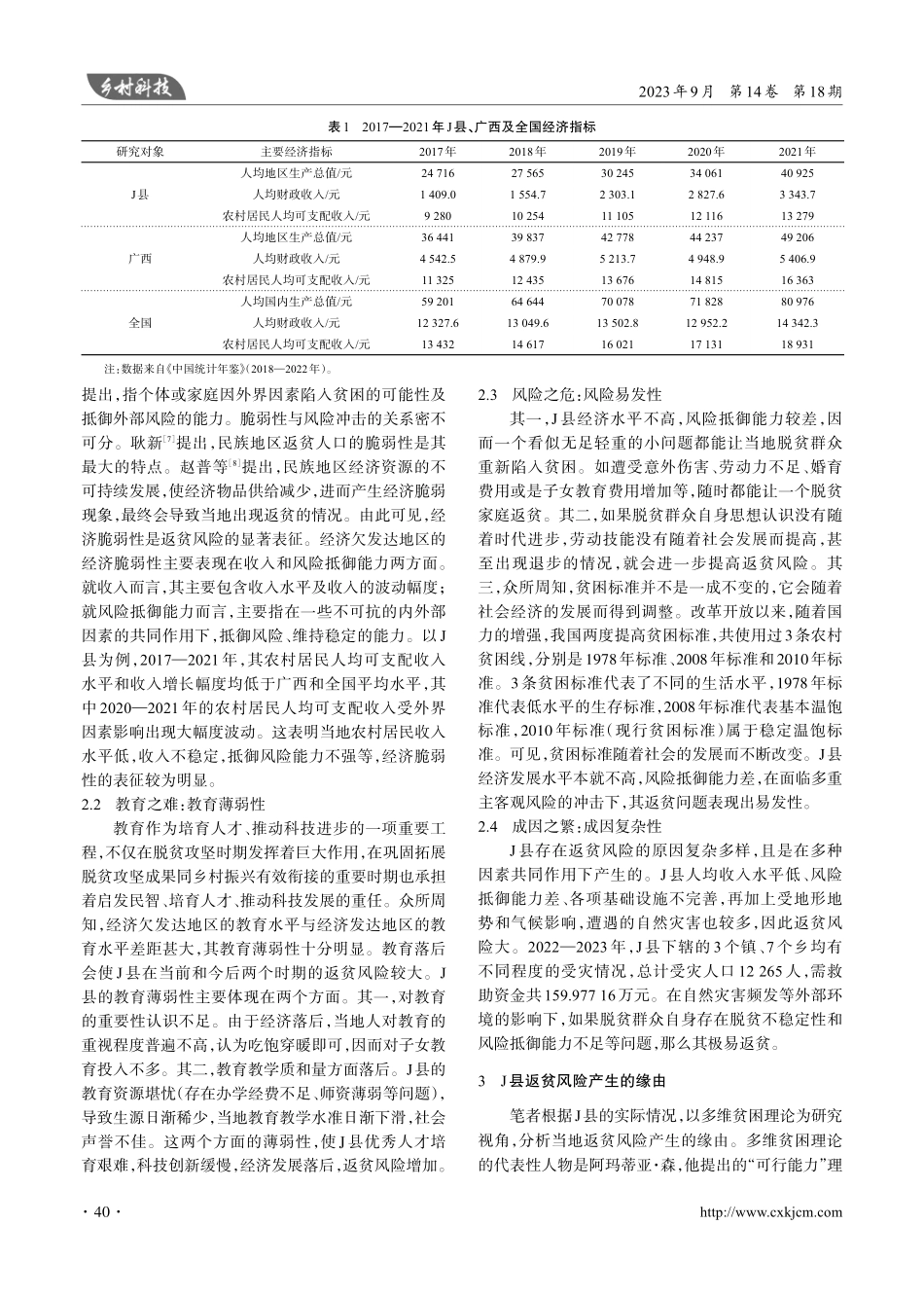 广西壮族自治区J县返贫风险的表征、产生缘由及防范对策.pdf_第2页