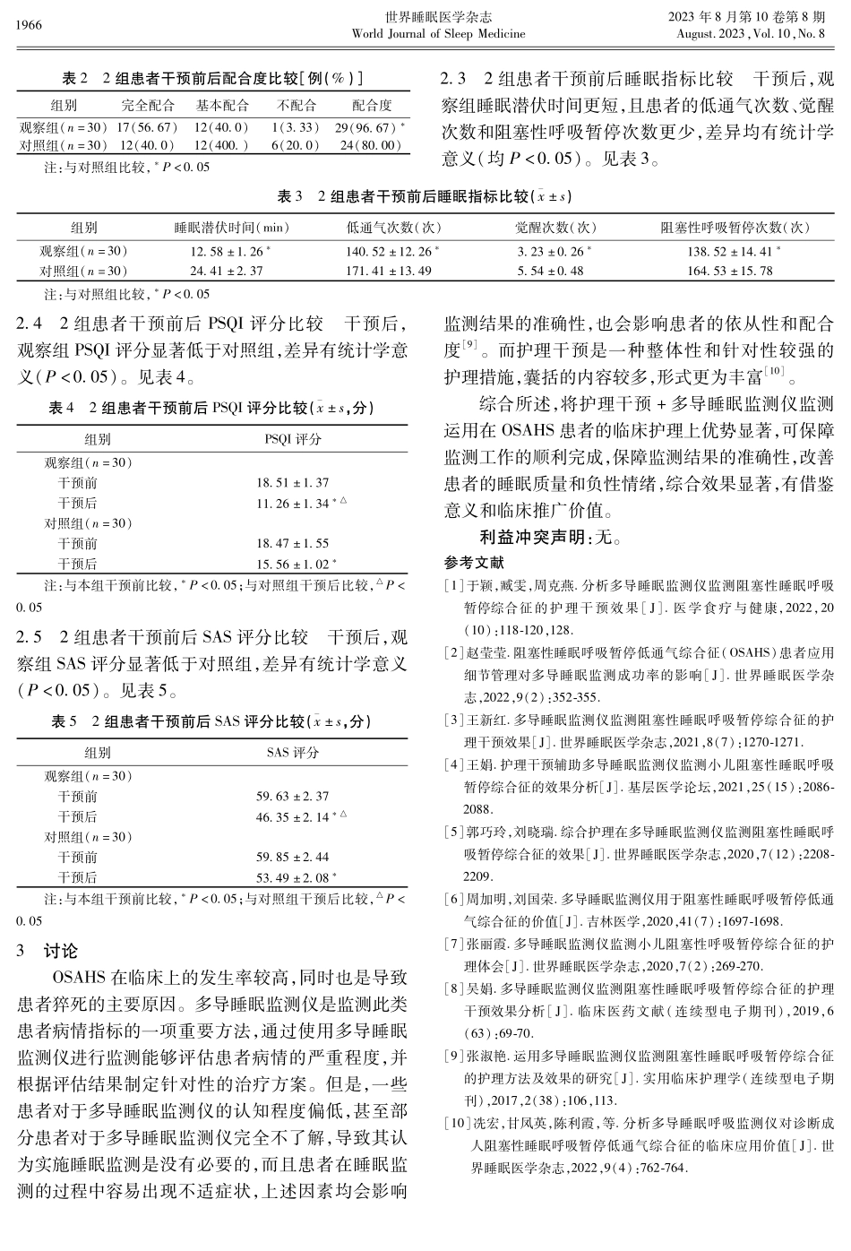 观察护理干预辅助多导睡眠监测仪监测阻塞睡性睡眠呼吸暂停低通气综合征的效果.pdf_第3页
