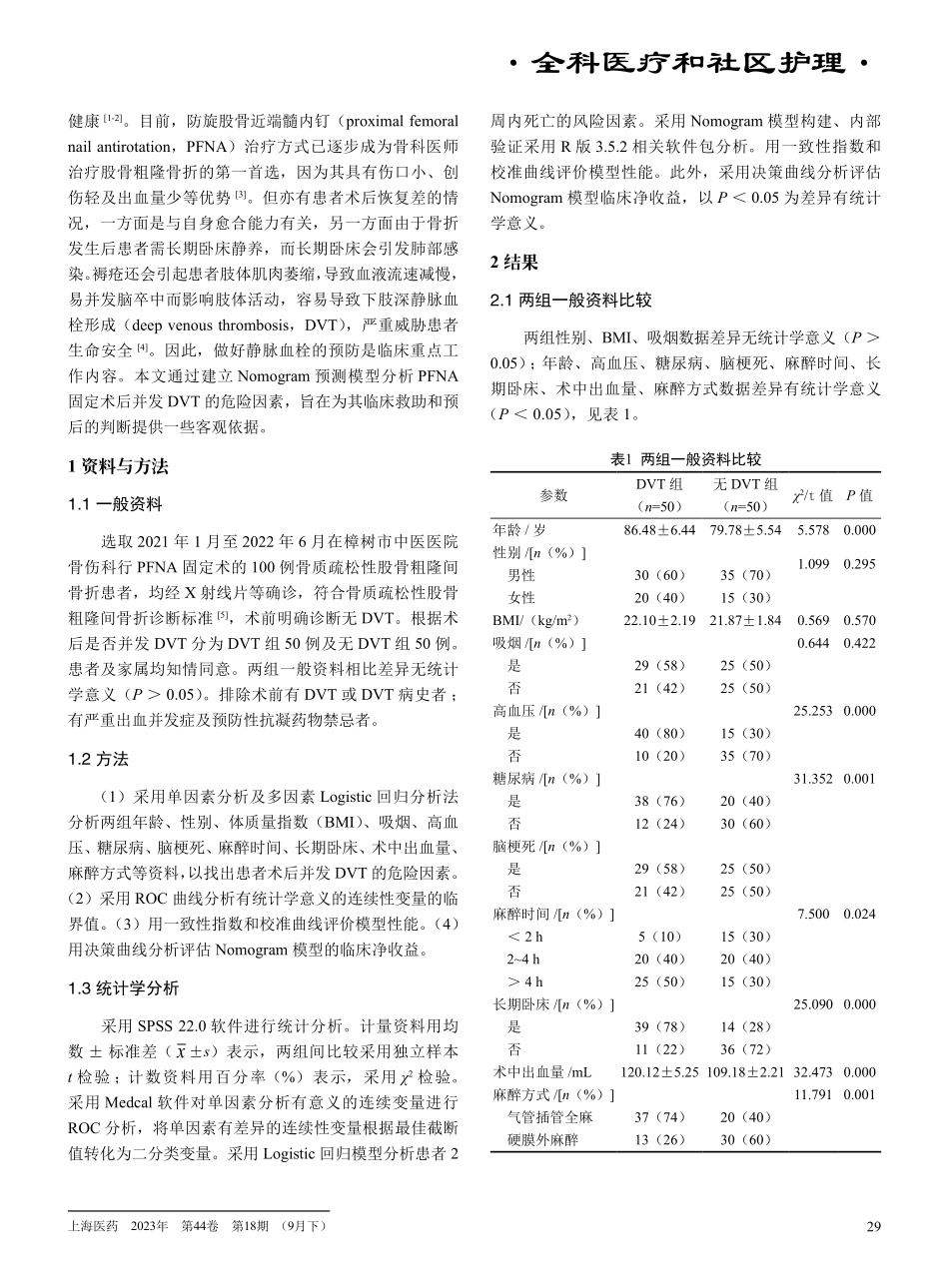 骨质疏松性股骨粗隆间骨折PFNA固定术后并发深静脉血栓的危险因素分析及列线图预测模型构建.pdf_第2页