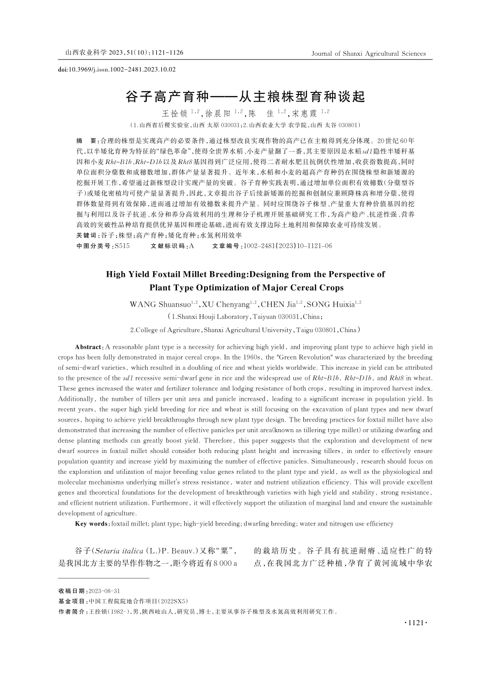 谷子高产育种——从主粮株型育种谈起.pdf_第1页