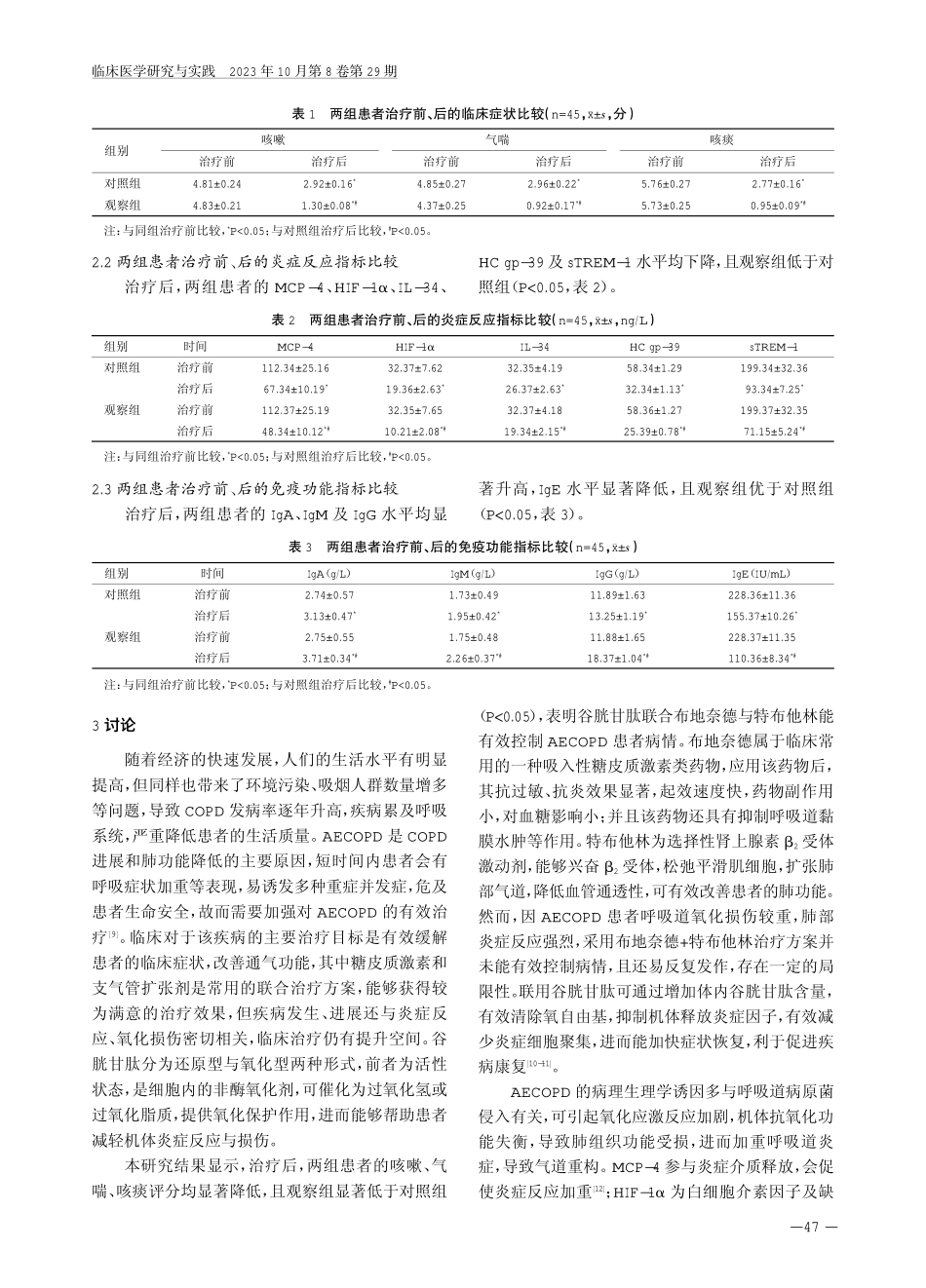 谷胱甘肽联合布地奈德与特布他林对慢性阻塞性肺疾病急性加重期患者临床症状及炎症反应的影响.pdf_第3页