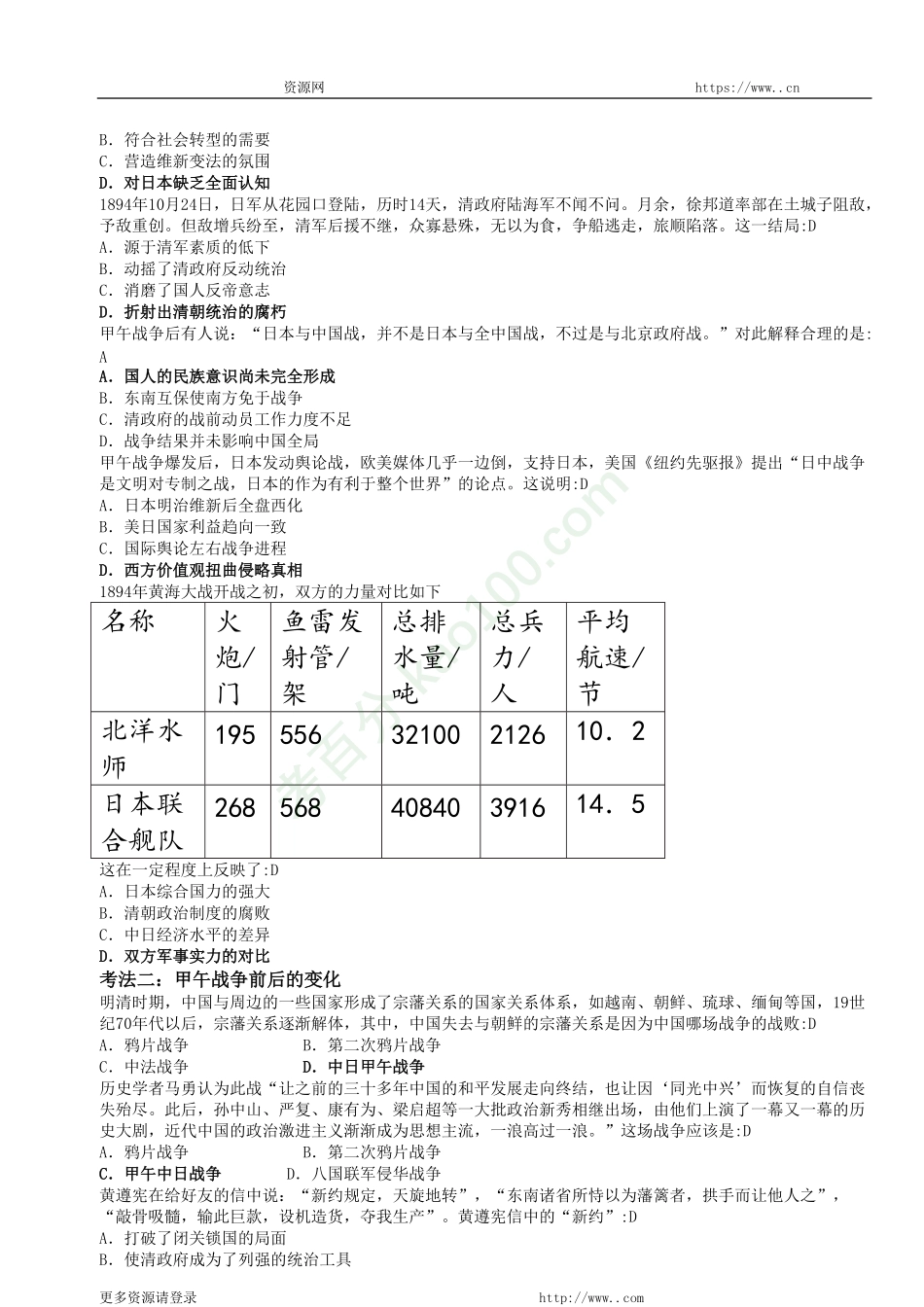 【对应练习】答案-第六讲：中国近代1895—1912.pdf_第2页