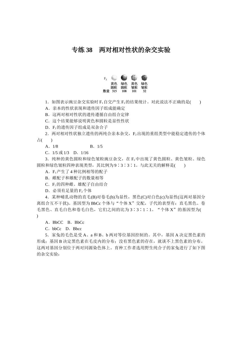专练38　两对相对性状的杂交实验.docx_第1页
