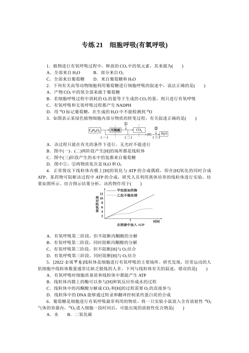 专练21　细胞呼吸(有氧呼吸).docx_第1页