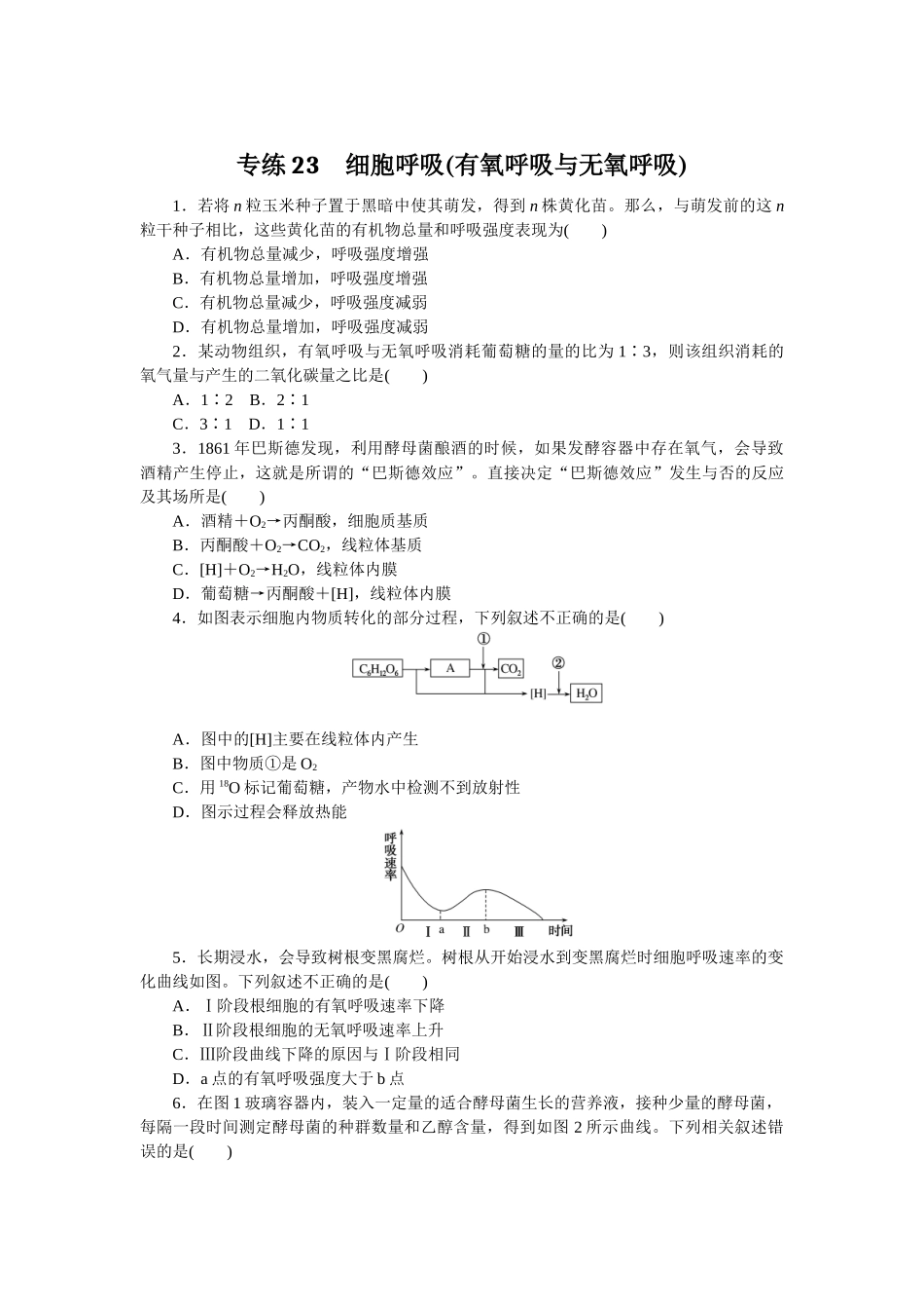 专练23　细胞呼吸(有氧呼吸与无氧呼吸).docx_第1页