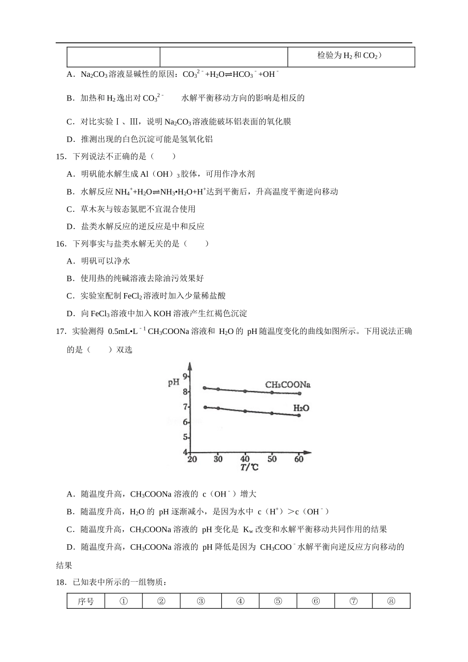3.3.2影响盐类水解的主要因素 盐类水解的应用 练习（原卷版）.docx_第3页