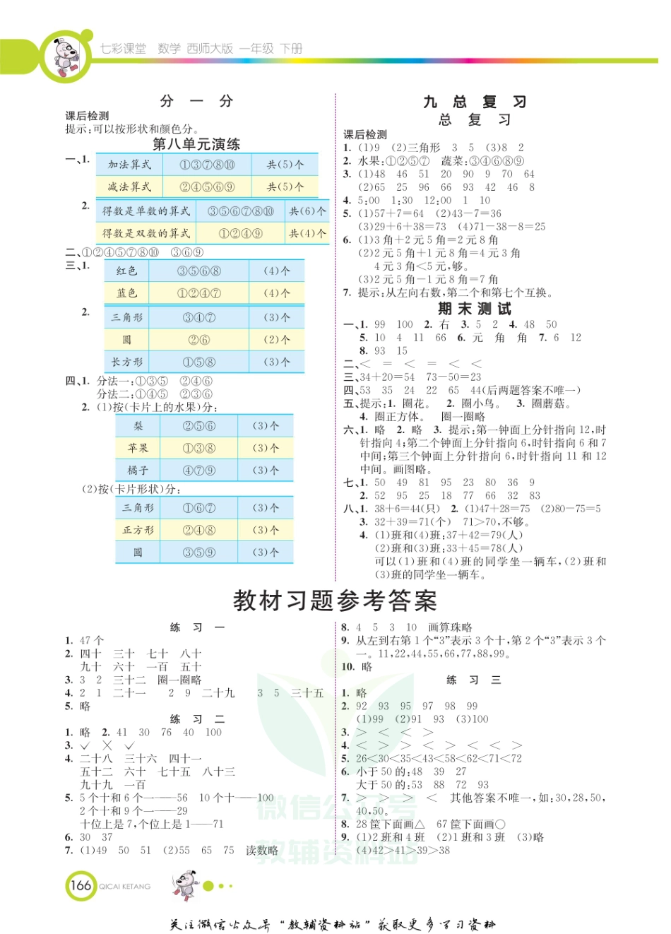 一年级下册数学西师大版教材习题答案.pdf_第1页